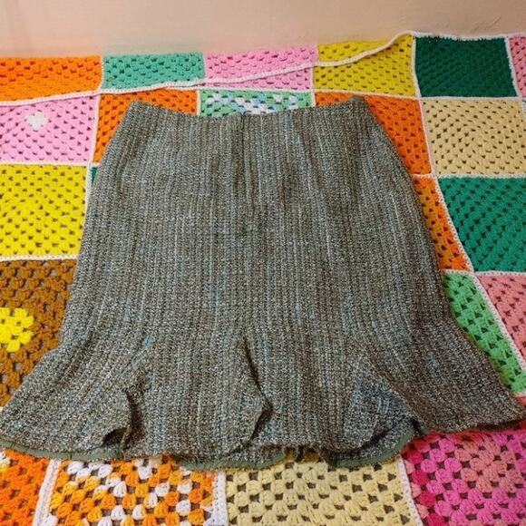 Emma James Size 16 Liz Claiborne Company Tweed Green Skirt Zipper Frill Business - Picture 3 of 9